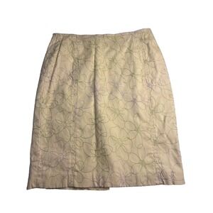 Vtg 90s Vertigo Paris Yellow Pencil Skirt Made In France 8 Embroidered Floral